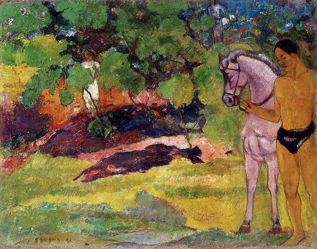 In the Vanilla Grove, Man and Horse - Paul Gauguin Painting
